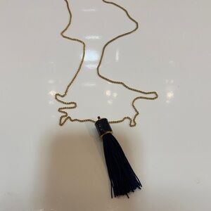 Ann Taylor Elegant Gold and Blue Tassel Necklace